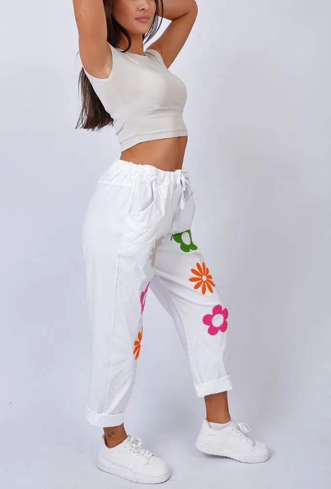 Daisy Flower Pattern Pockets Trousers