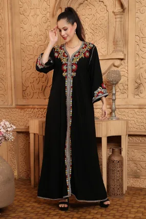 Delicate Embroidery Dubai Kaftan Abaya Arabic Dress