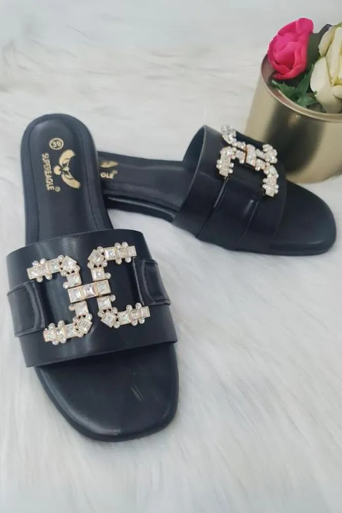 Diamond Stain Buckle PU Flat Slider