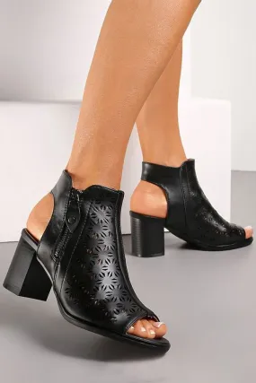 Die Cut Motif Block Heel Zip Ankle Boot