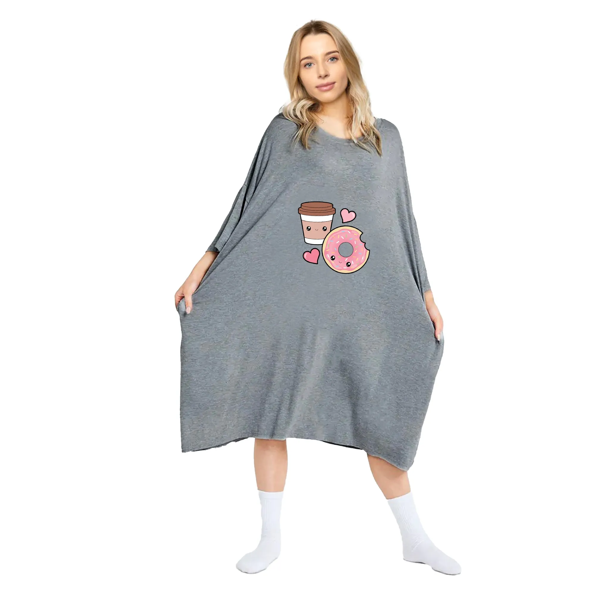 Donut & Coffee Print Oversized Tee