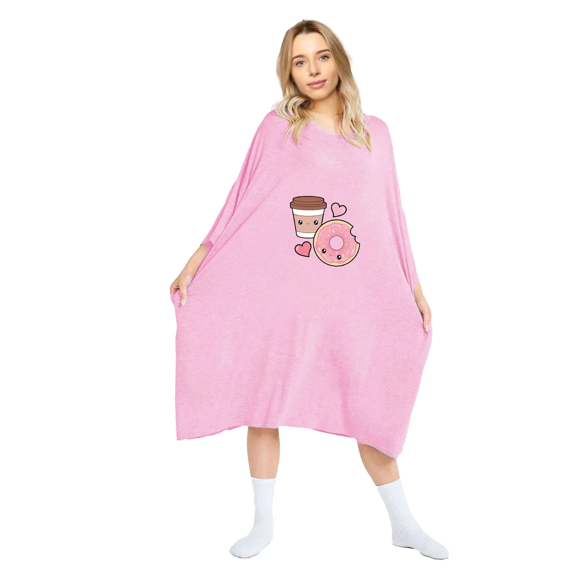 Donut & Coffee Print Oversized Tee