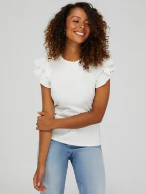 Double Ruffle Sleeve Crew Neck T-Shirt