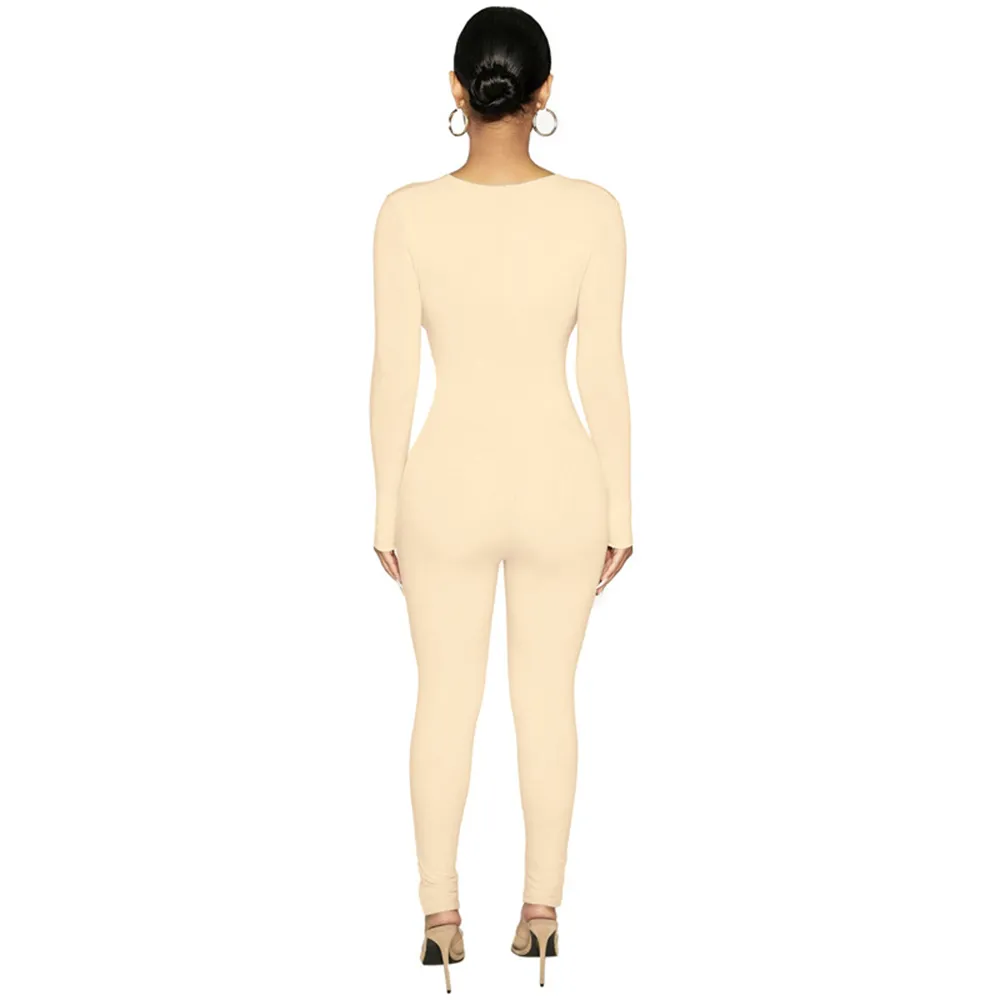 Drawstring Solid Color Hollow Out Jumpsuit