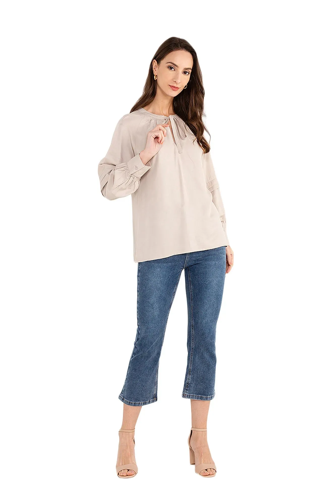 ELLE Apparel Long Sleeves Tie Neck Blouse