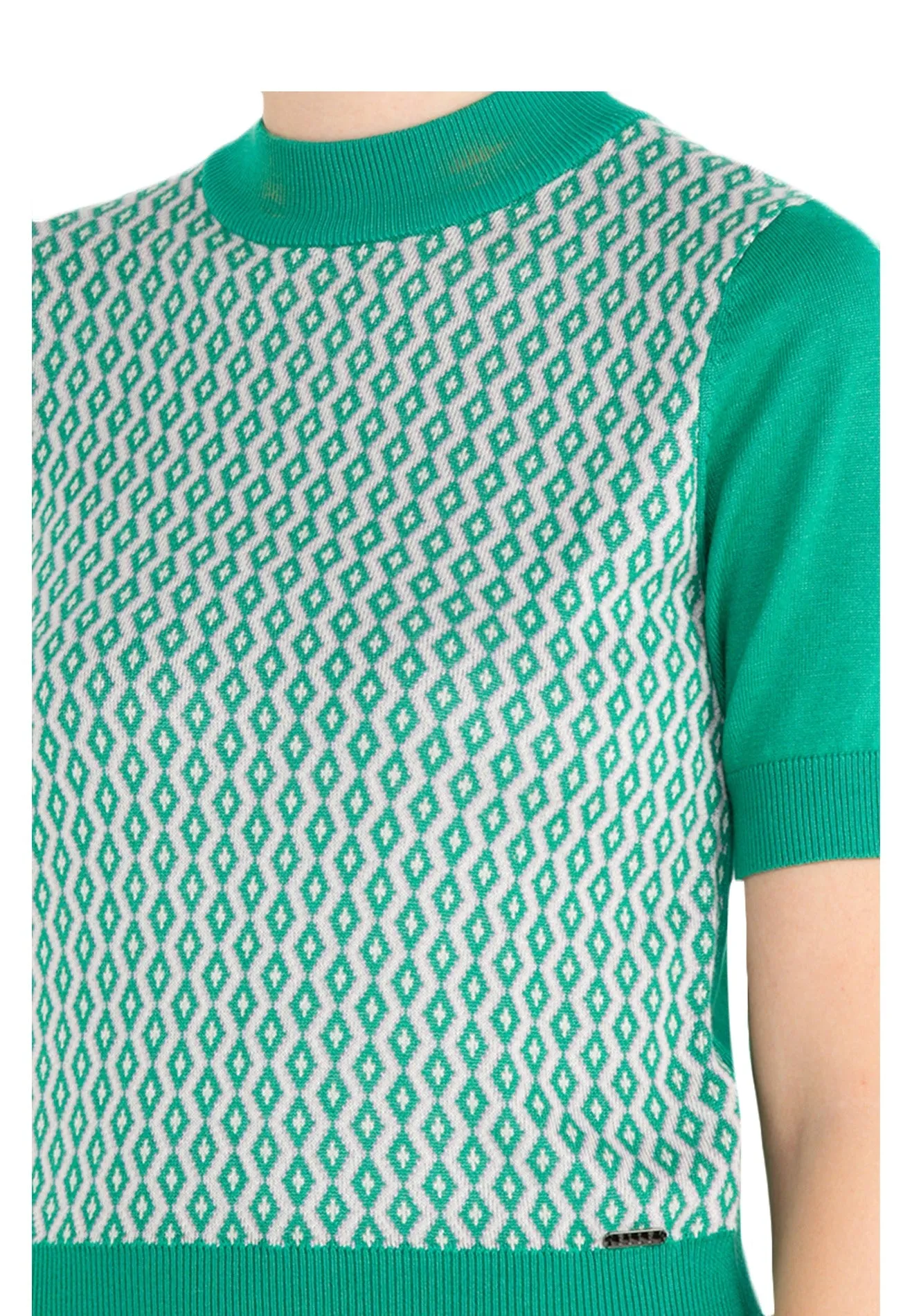 ELLE Apparel Mock Neck Viscose Patterned Knitted Top