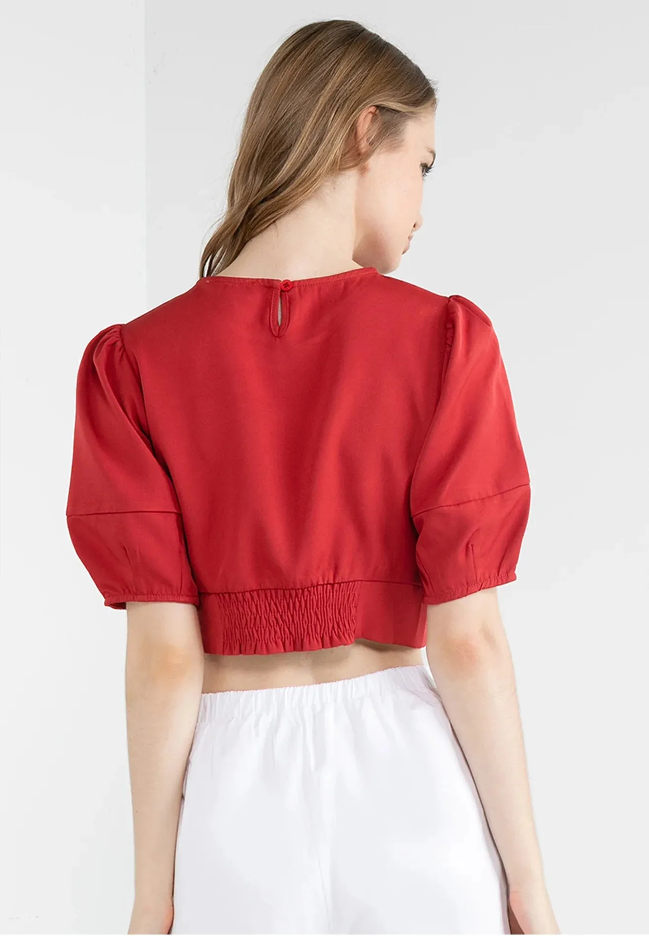 ELLE Apparel Puffy Sleeves Boxy Cropped Top