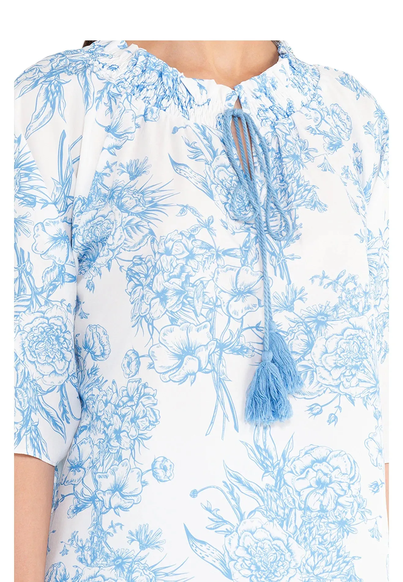 ELLE Apparel Ribbon Floral Printed Blouse