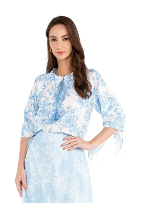 ELLE Apparel Ribbon Floral Printed Blouse