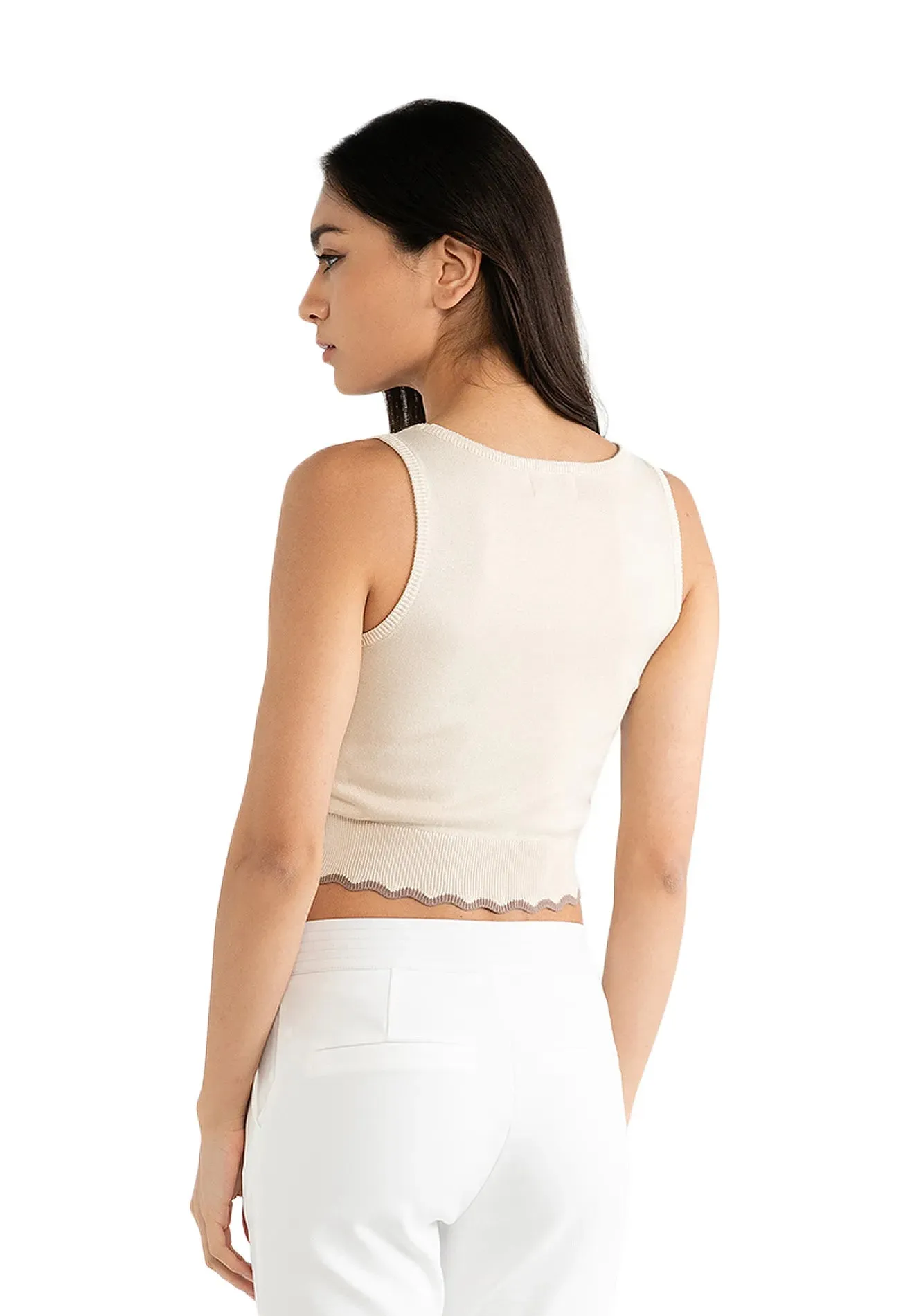 ELLE Leisure Wave Trim Logo Knitted Crop Top