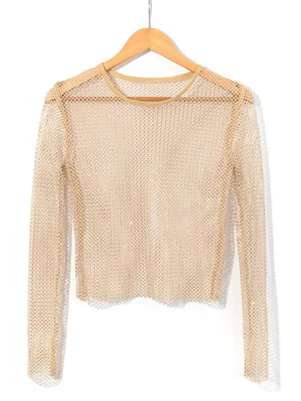 Embellish Sheer Fishnet Women Crop Top