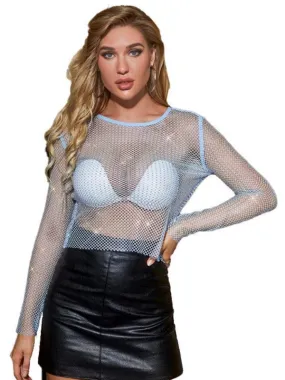 Embellish Sheer Fishnet Women Crop Top