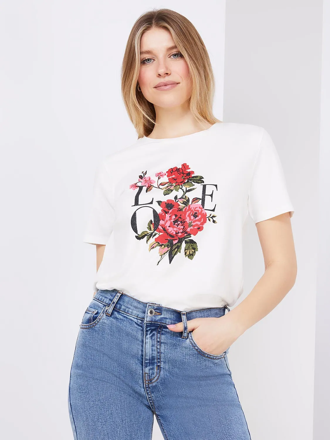 Embellished "Love" Graphic T-Shirt