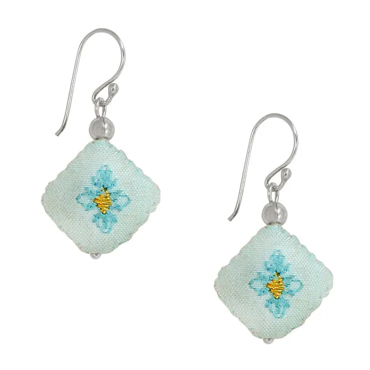 Embroidered Silk Earrings - Light Blue