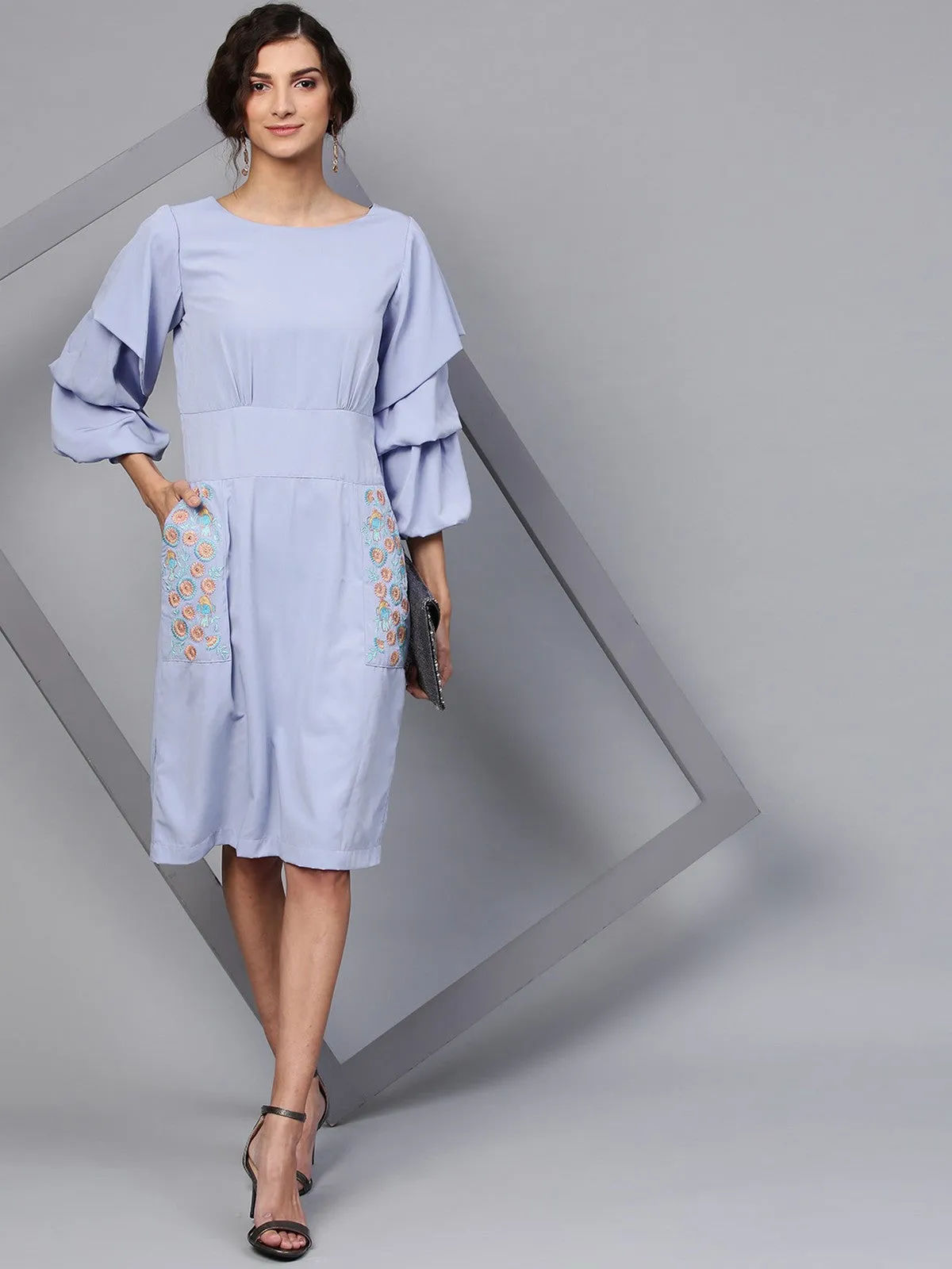 Embroidered Tiered Sleeves Dress