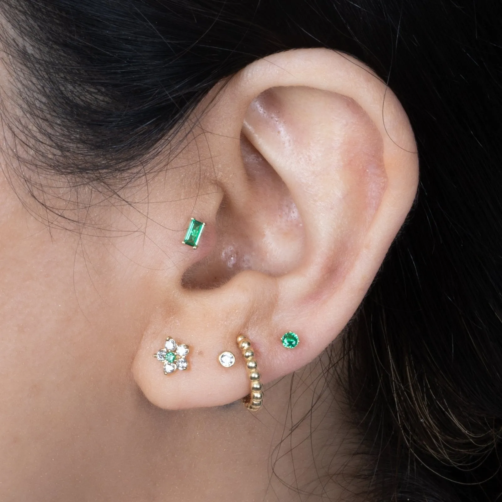 Emerald Baguette Flat Back Stud