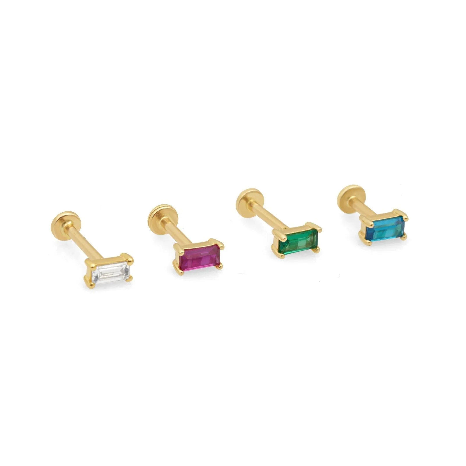 Emerald Baguette Flat Back Stud