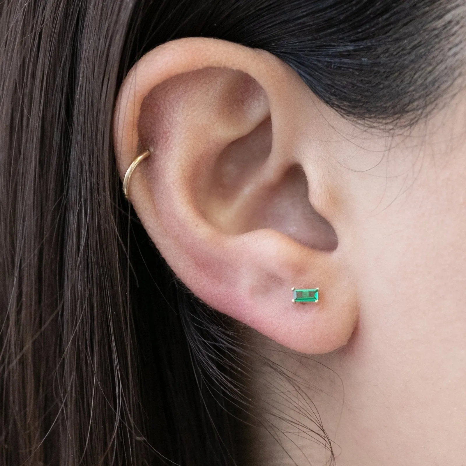 Emerald Baguette Flat Back Stud