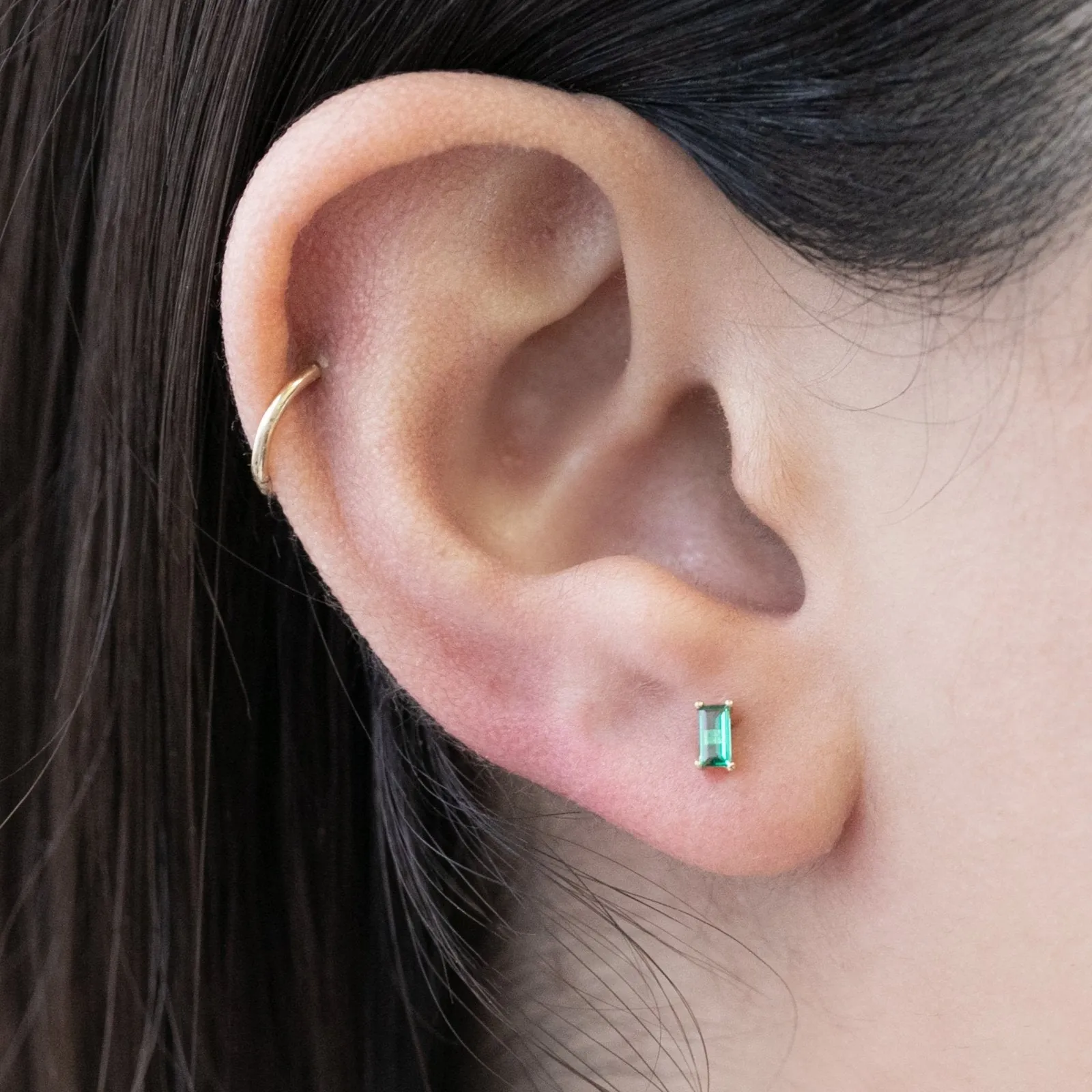 Emerald Baguette Flat Back Stud