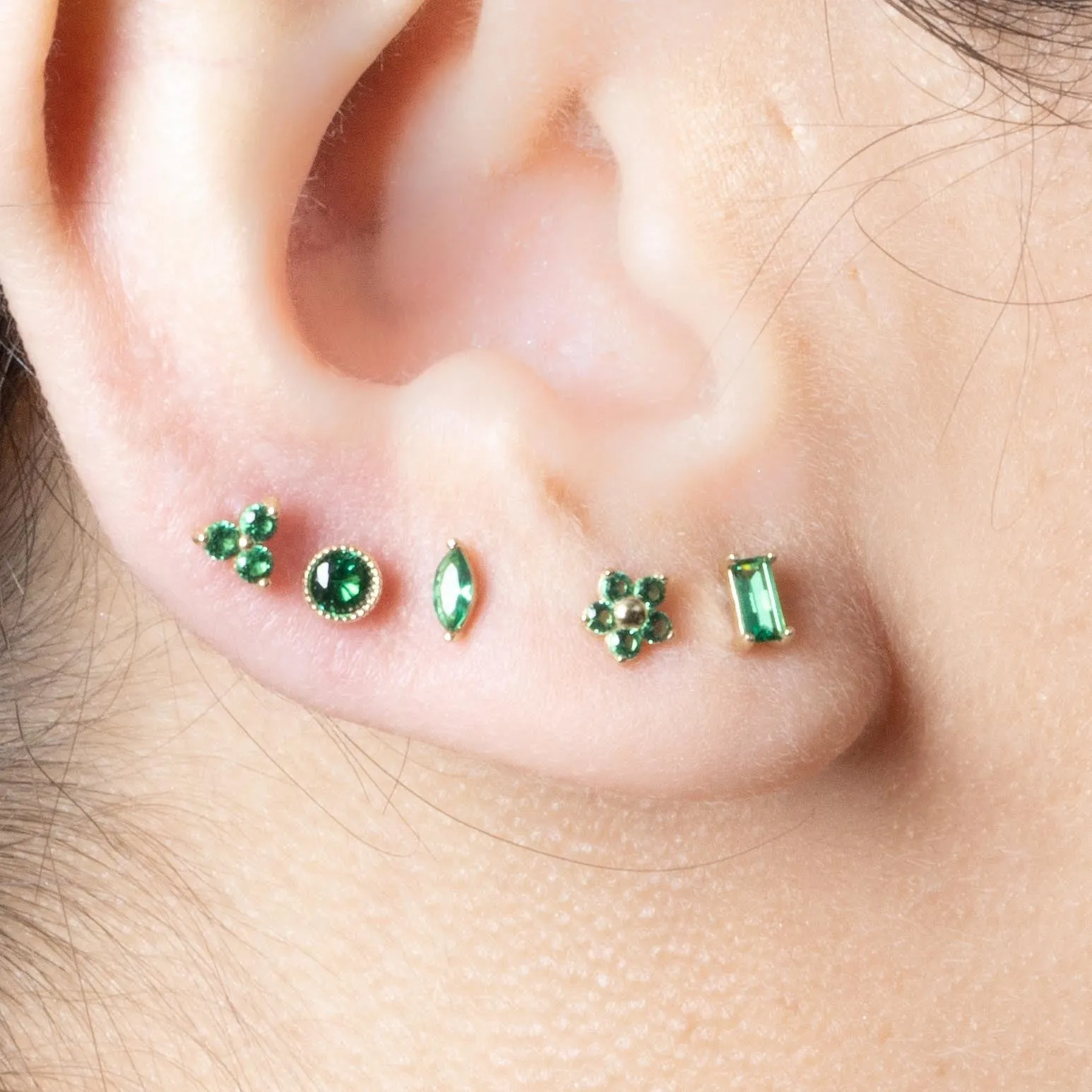 Emerald Baguette Flat Back Stud