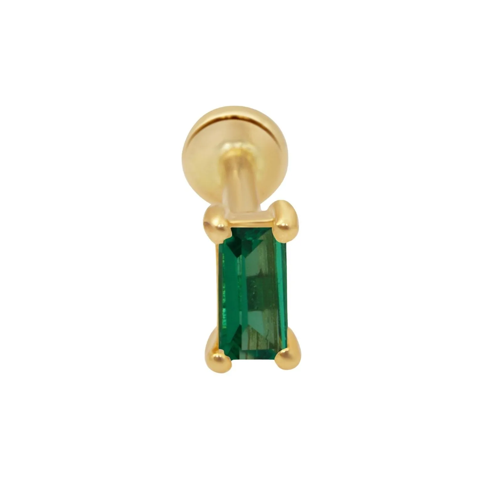 Emerald Baguette Flat Back Stud