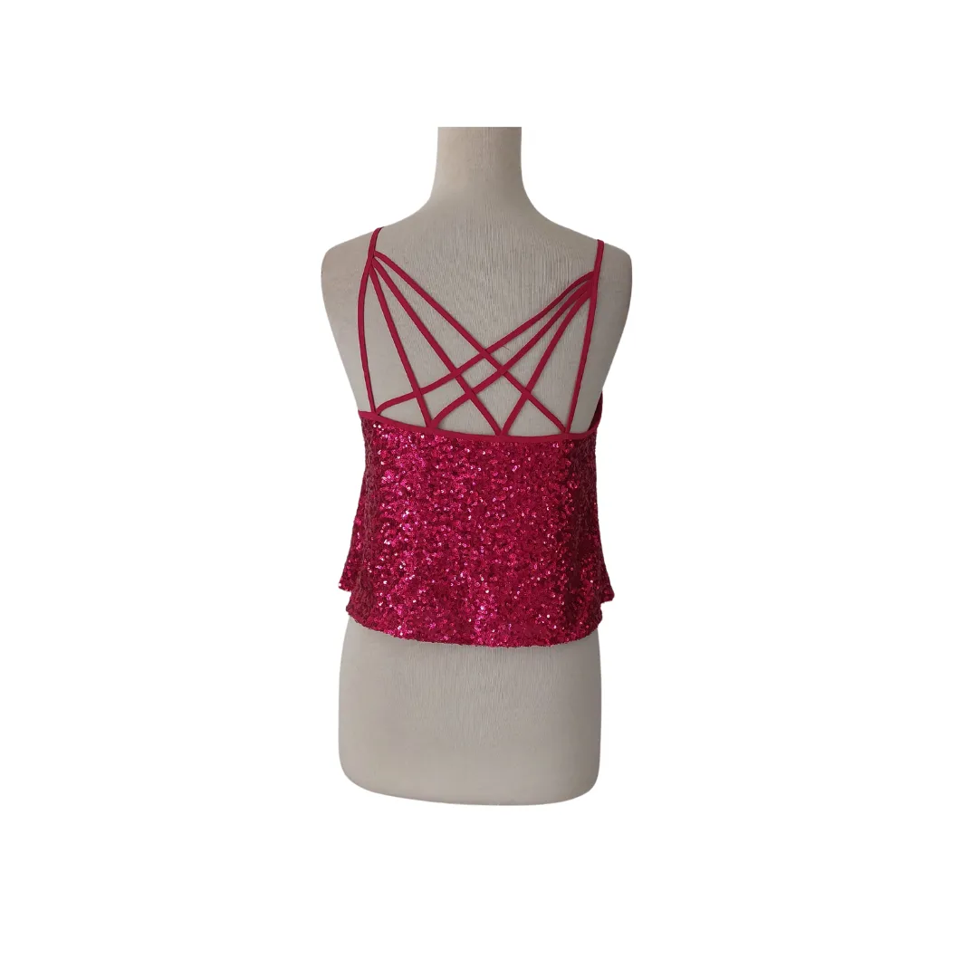 Express Deep Pink Sequins Crop Top | Gently Used |