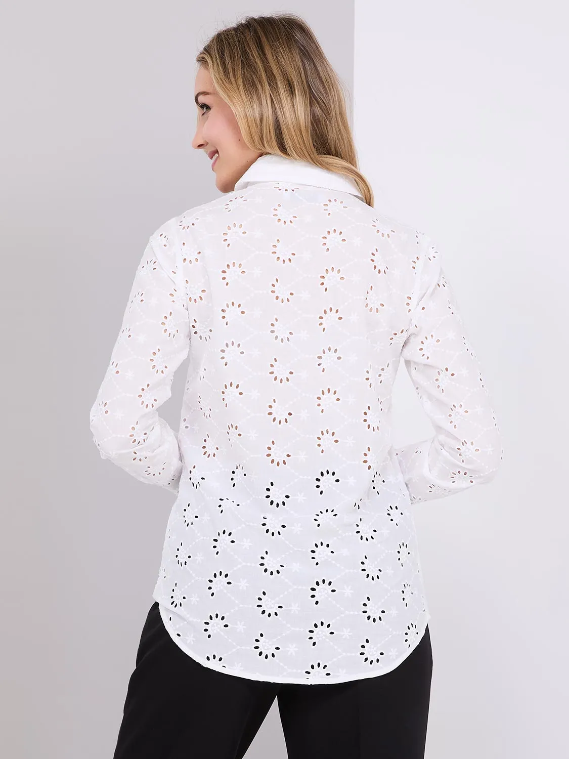 Eyelet Button-Front Blouse