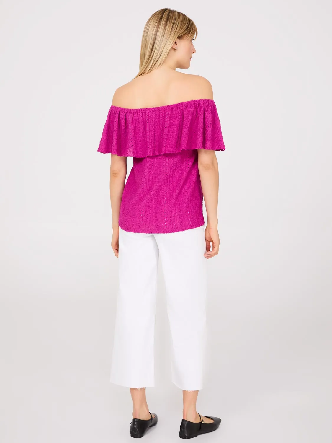 Eyelet Textured Off-The-Shoulder Top