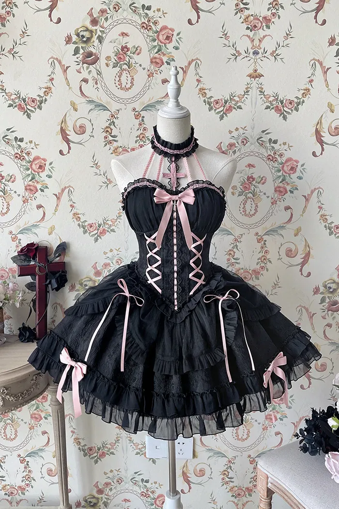 [Full Payment Reservation]Soft Gothic Cross Barbie Doll Halter Lolita Dress SP17397