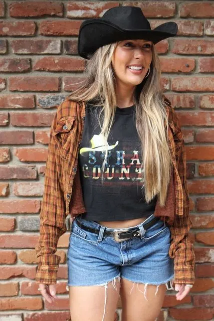 George Strait Acid Wash Cropped Flannel