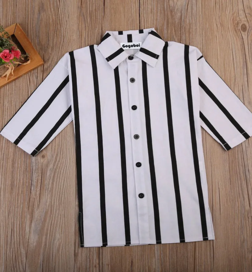 GIRLS BLACK & WHITE LONG SLEEVE SHIRT DRESS