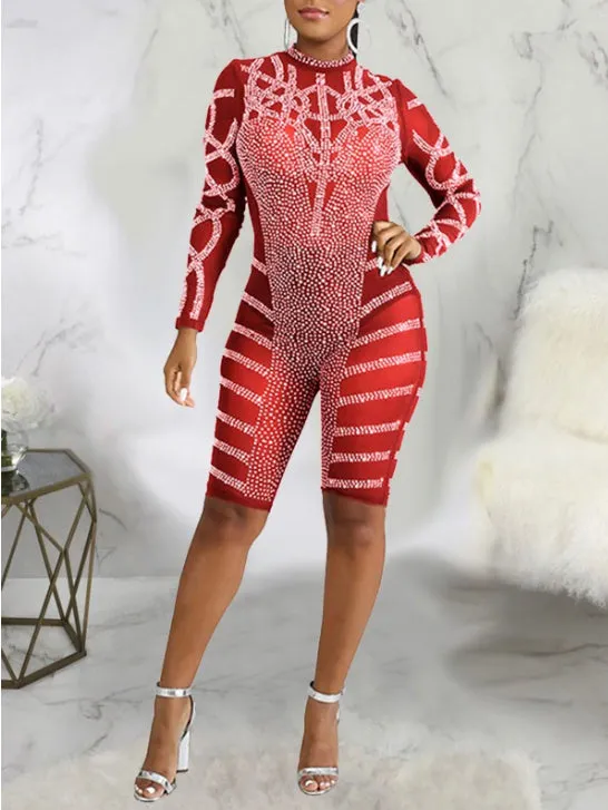 GLITTER SEQUENCE MESH BODYCON JUMPSUIT ROMPER