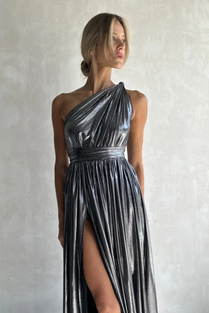 Goddess One Shoulder Silver Gown