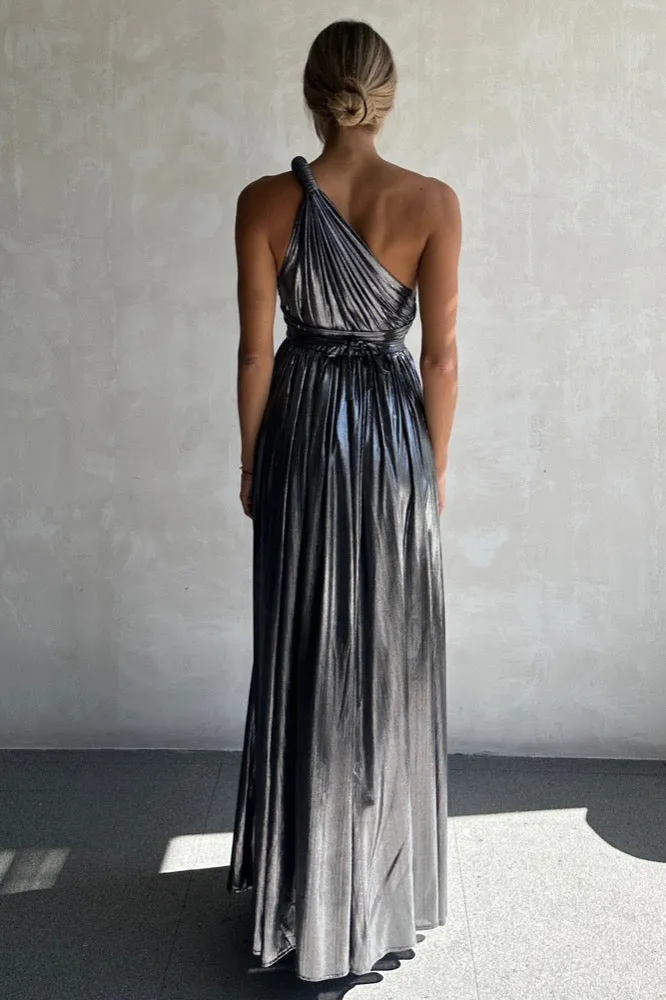 Goddess One Shoulder Silver Gown