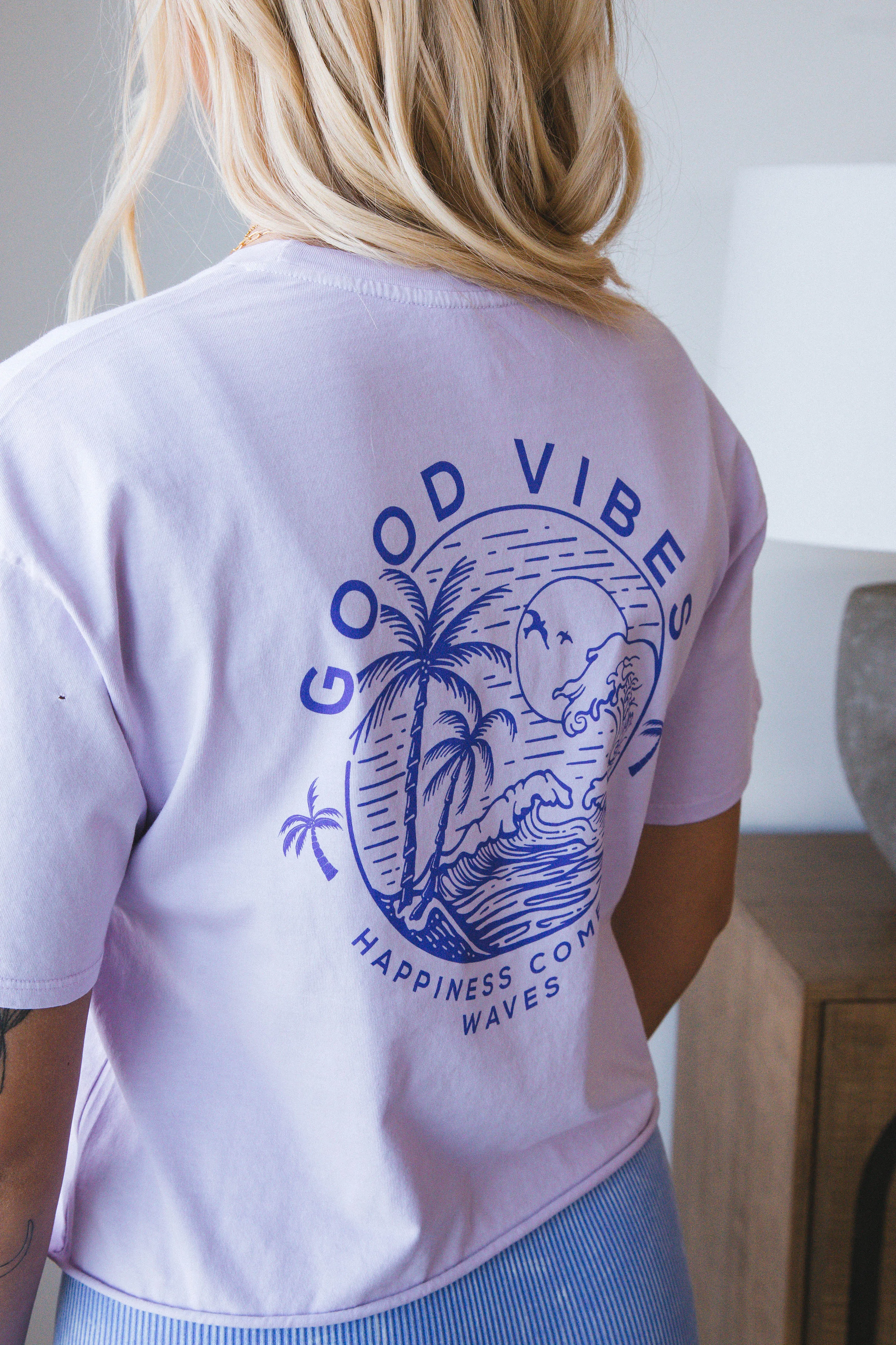 Good Vibes Cropped Graphic Tee, Lavender