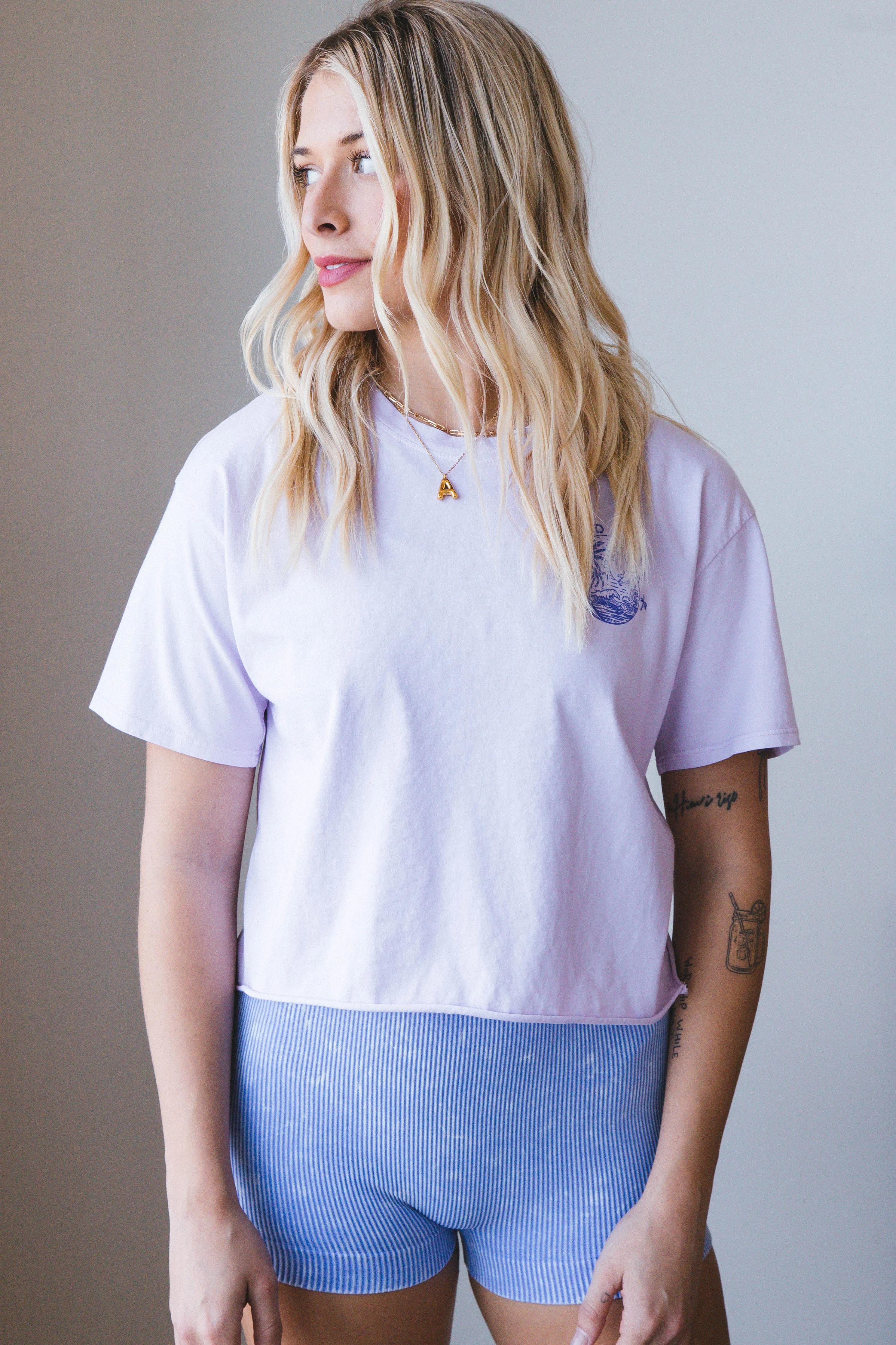 Good Vibes Cropped Graphic Tee, Lavender