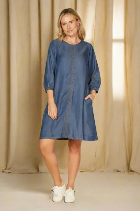 Hazel Short Shift Tencel Dress in Mid Wash