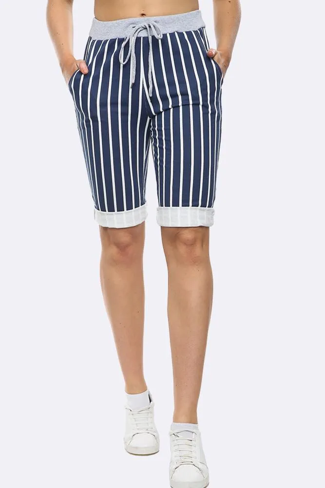 Italian Stripe Print 3/4 Trouser