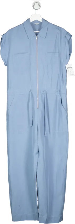 Jigsaw Blue Cotton Zip Front Jumpsuit UK 10