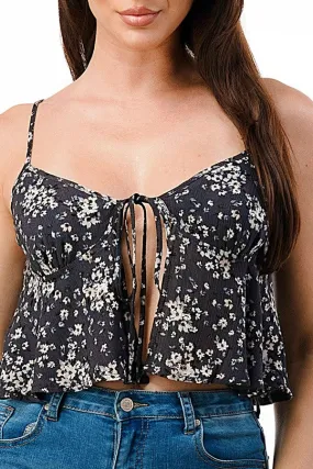 Jr Tank Top - Floral Spaghetti Strap - Taupe