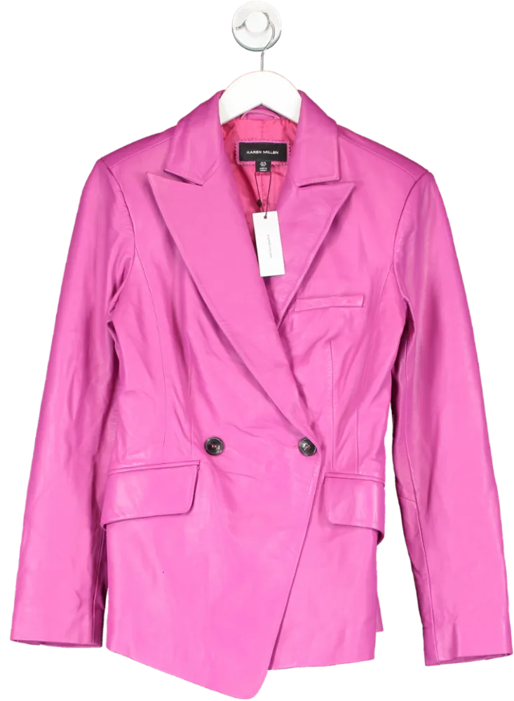 Karen Millen Pink Leather Asymmetric Single Breasted Blazer UK 10