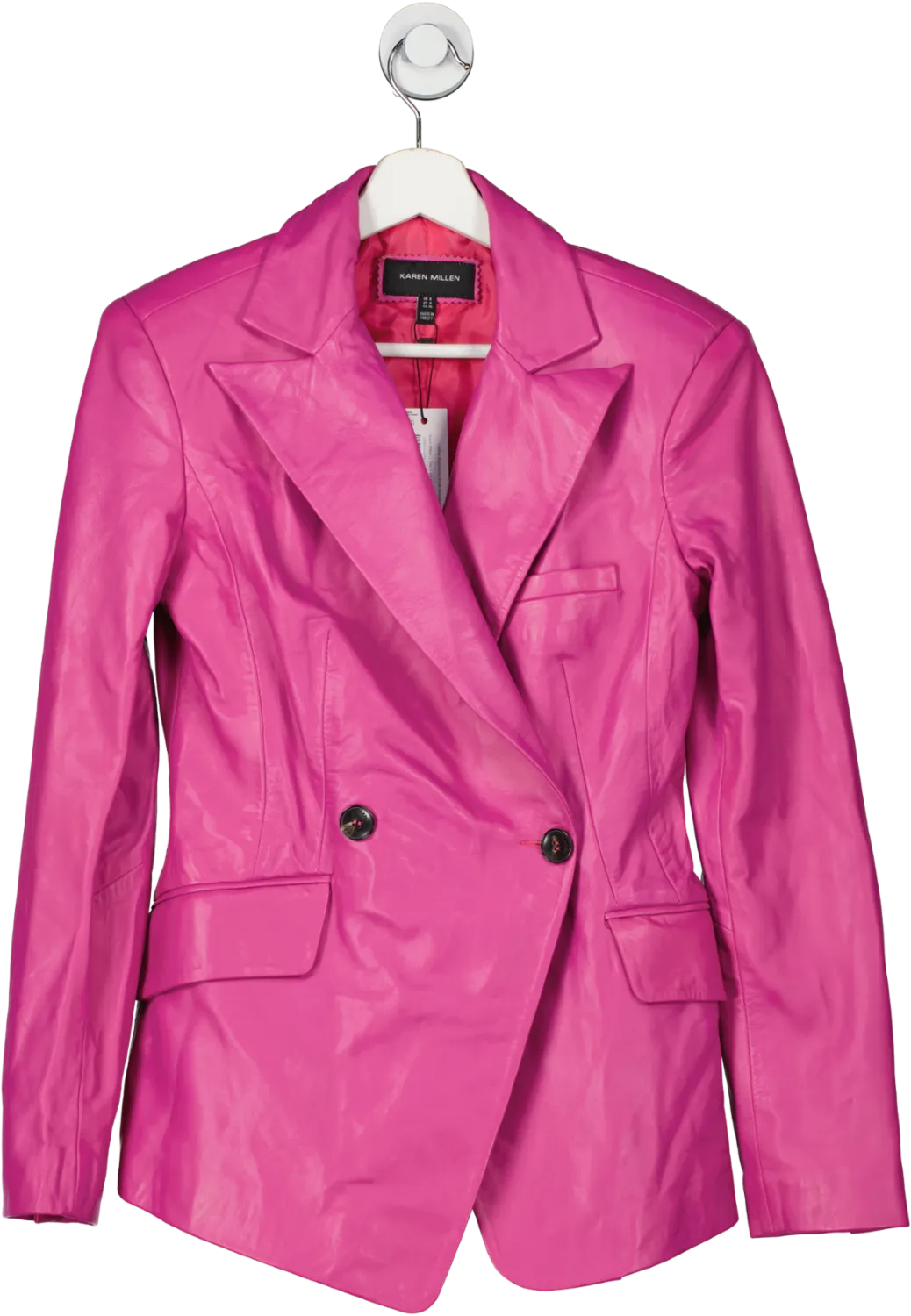 Karen Millen Pink Leather Asymmetric Single Breasted Blazer UK 8