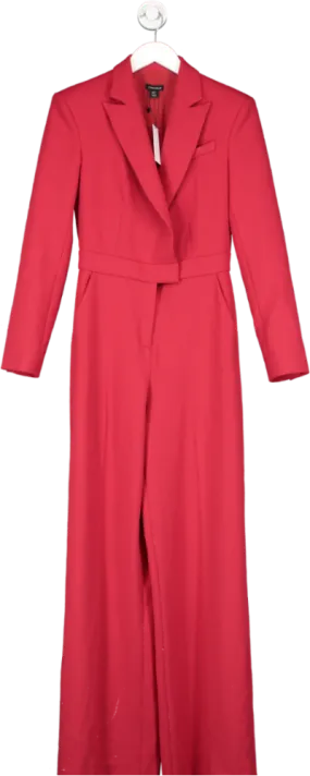 Karen Millen Red Compact Stretch Tailored Long Sleeve Wide Leg Jumpsuit UK 8