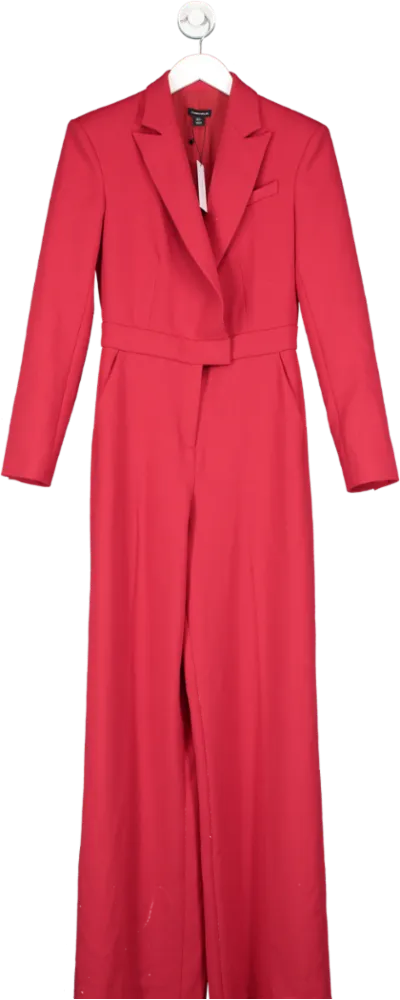 Karen Millen Red Compact Stretch Tailored Long Sleeve Wide Leg Jumpsuit UK 8