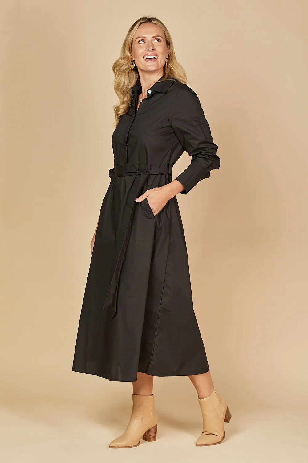 Kelly Poplin Dress in Black