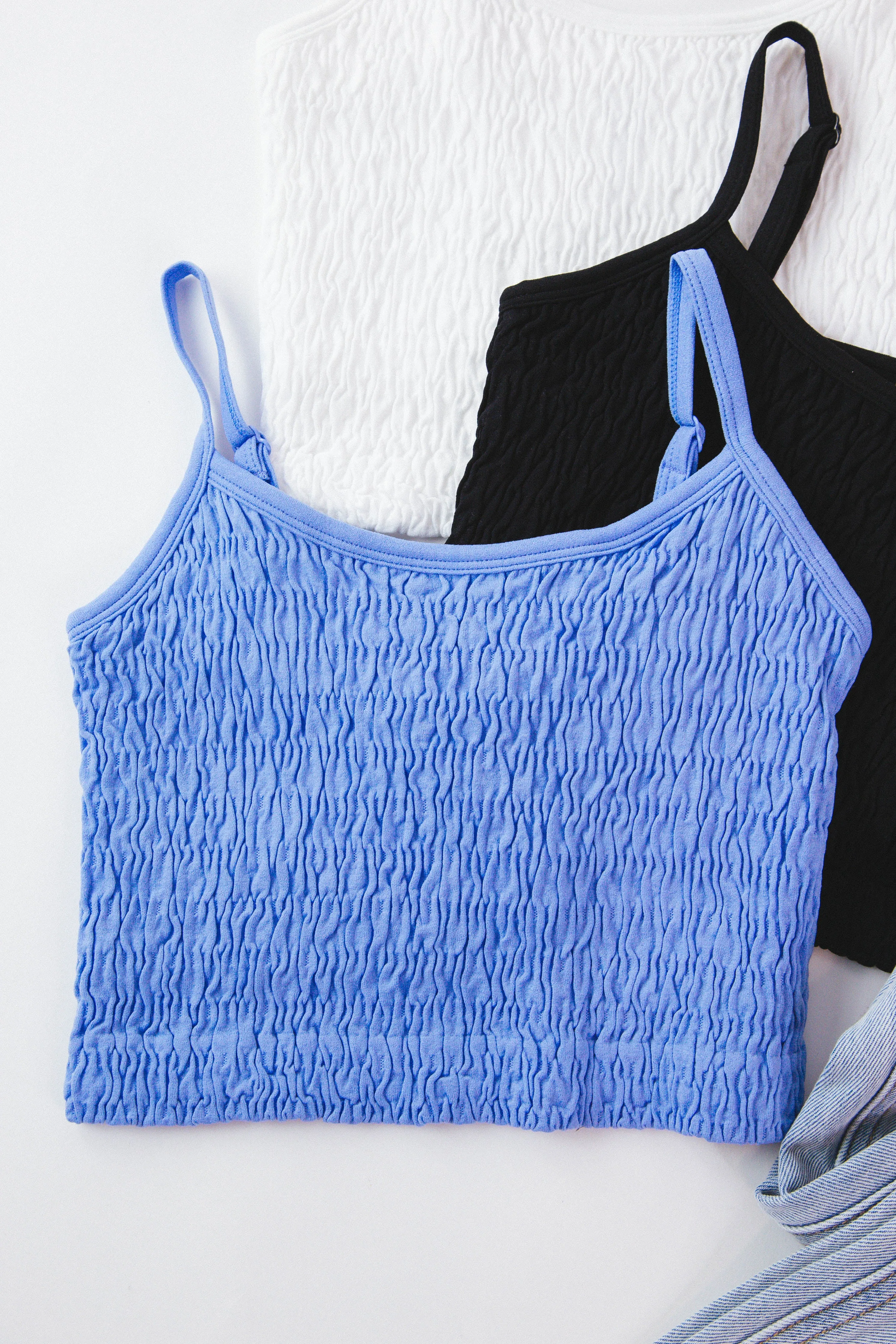 Khloe Ruched Tank Top, Sky Blue