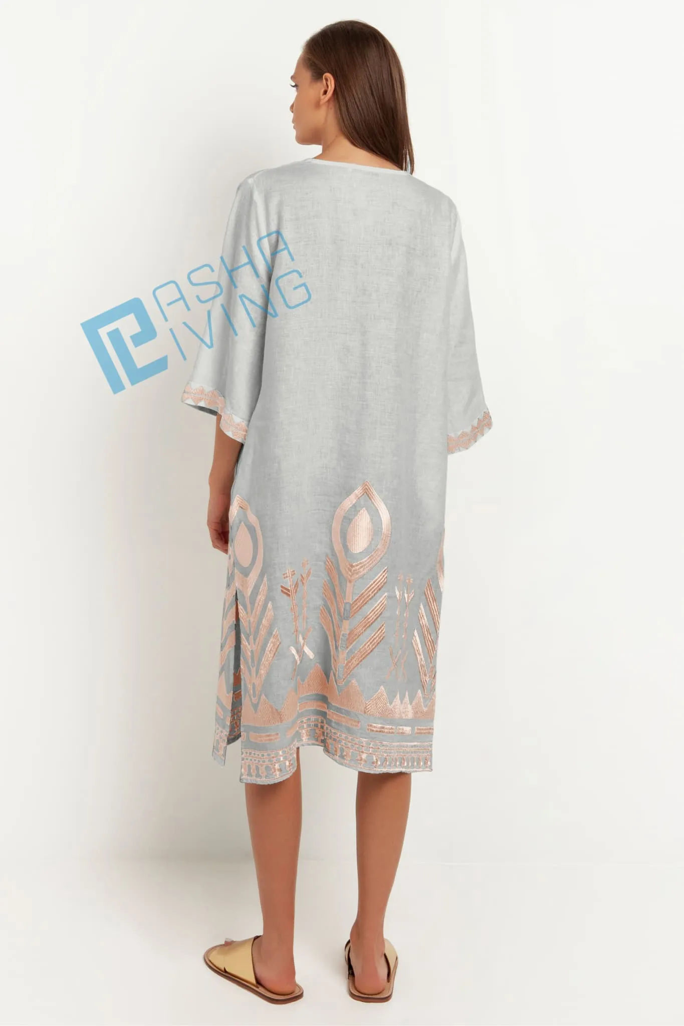 Kori Tunic Linen Dress | Grey & Rose Gold