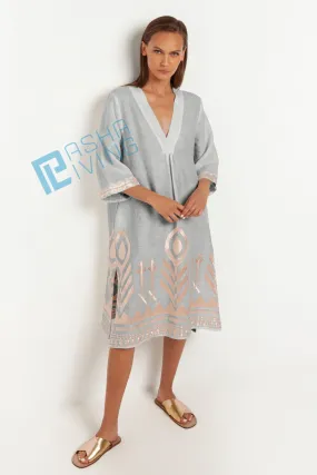 Kori Tunic Linen Dress | Grey & Rose Gold