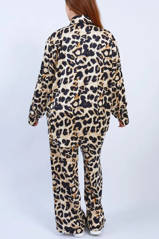 Leopard Print Button Up Loungewear Set