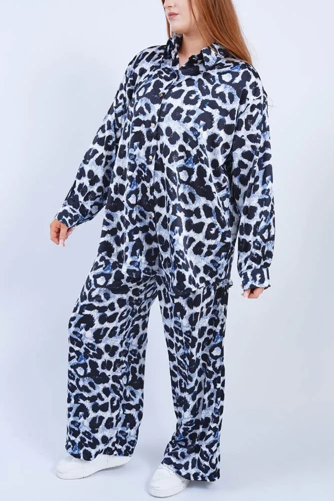 Leopard Print Button Up Loungewear Set